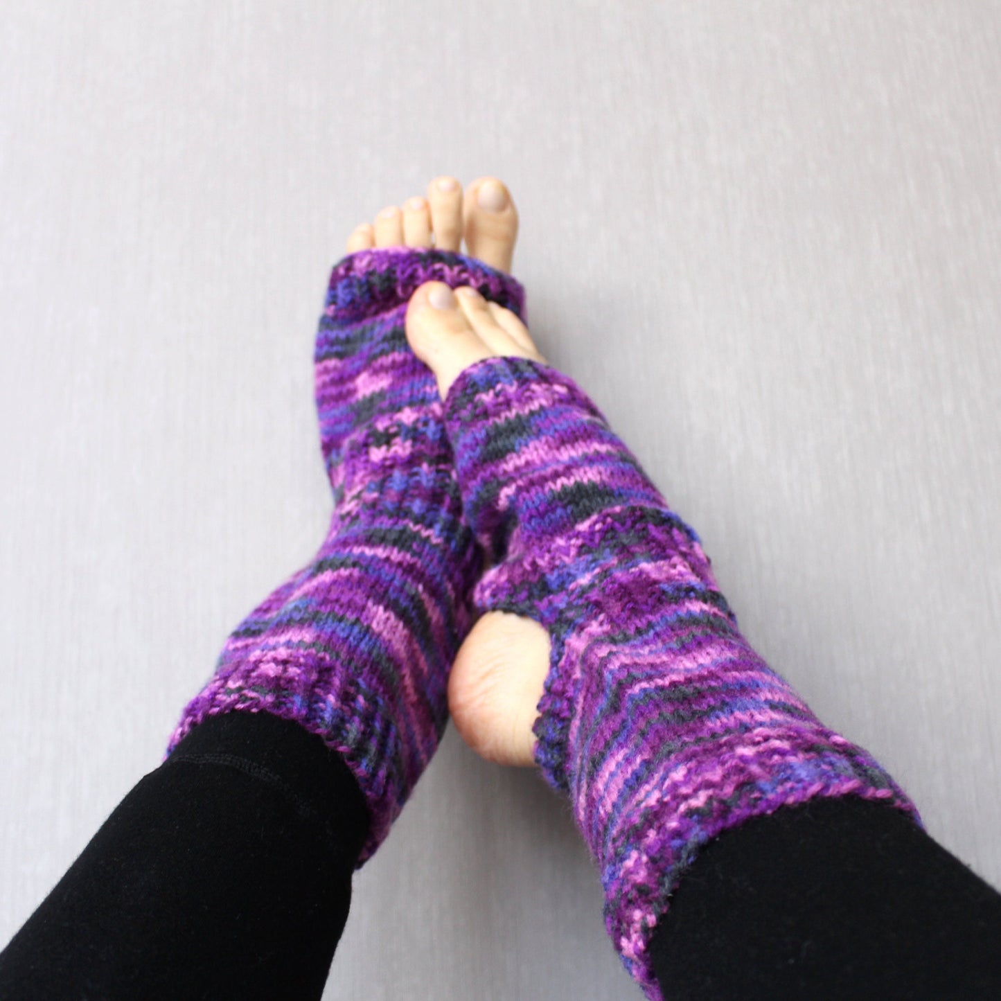 Purple stripe yoga socks for wide feet