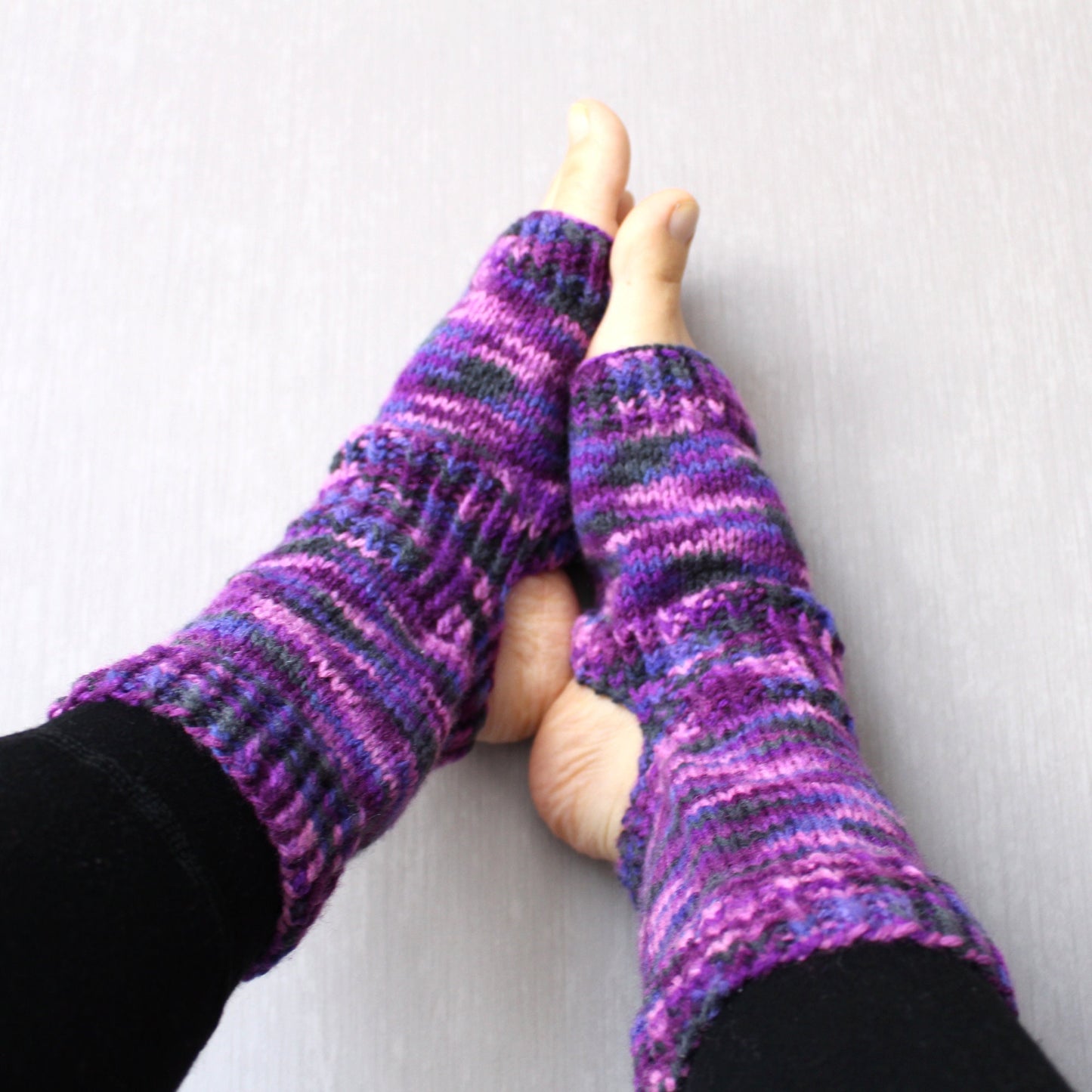 Purple stripe yoga socks for wide feet