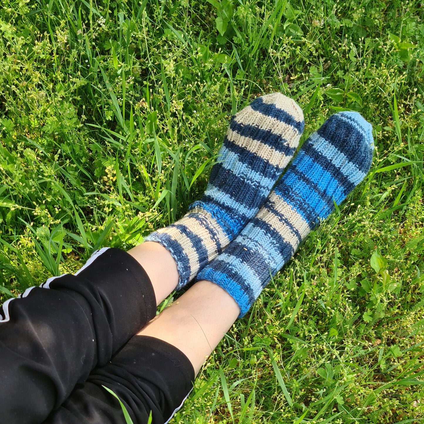 Blue and Ivory Mismatched Socks