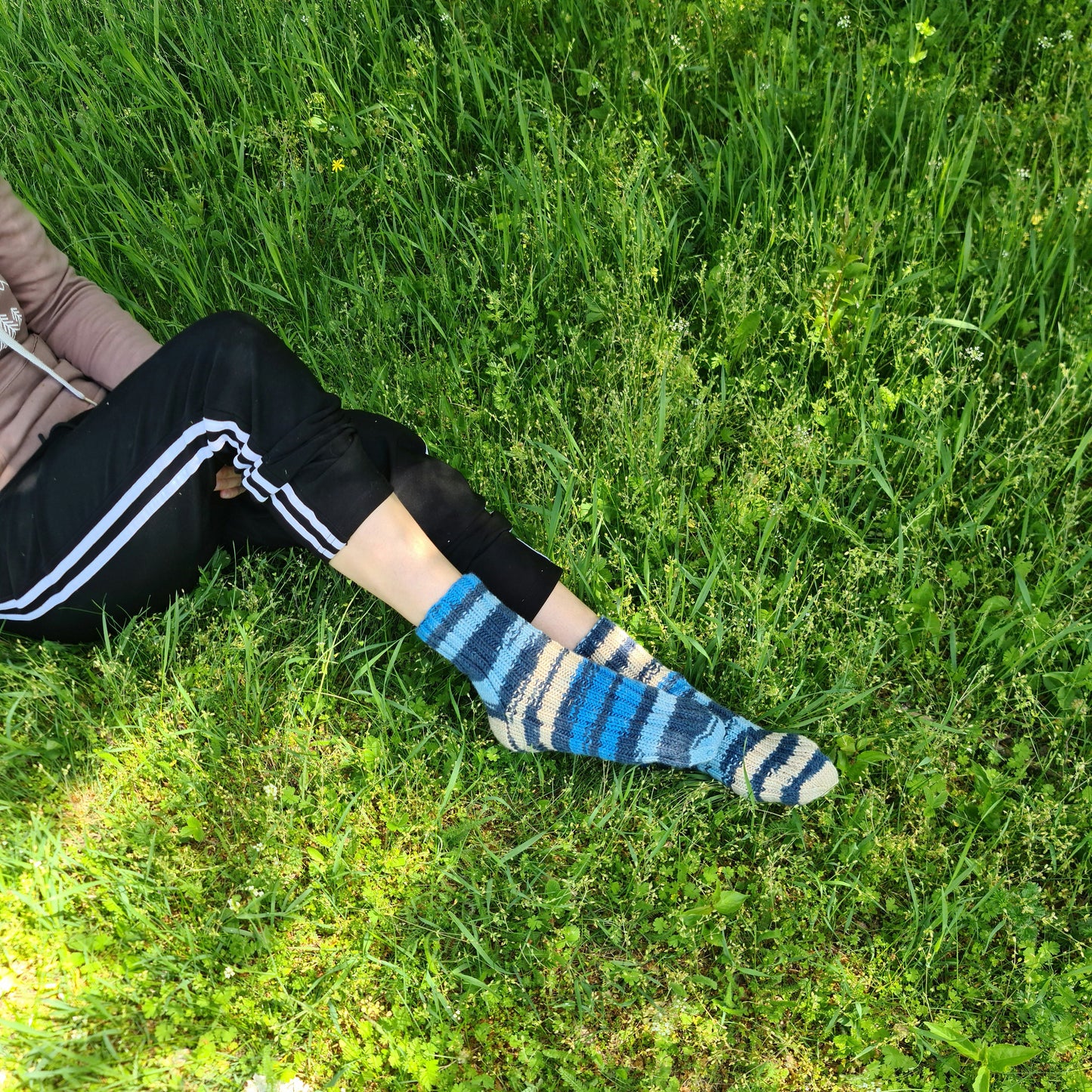 Blue and Ivory Mismatched Socks