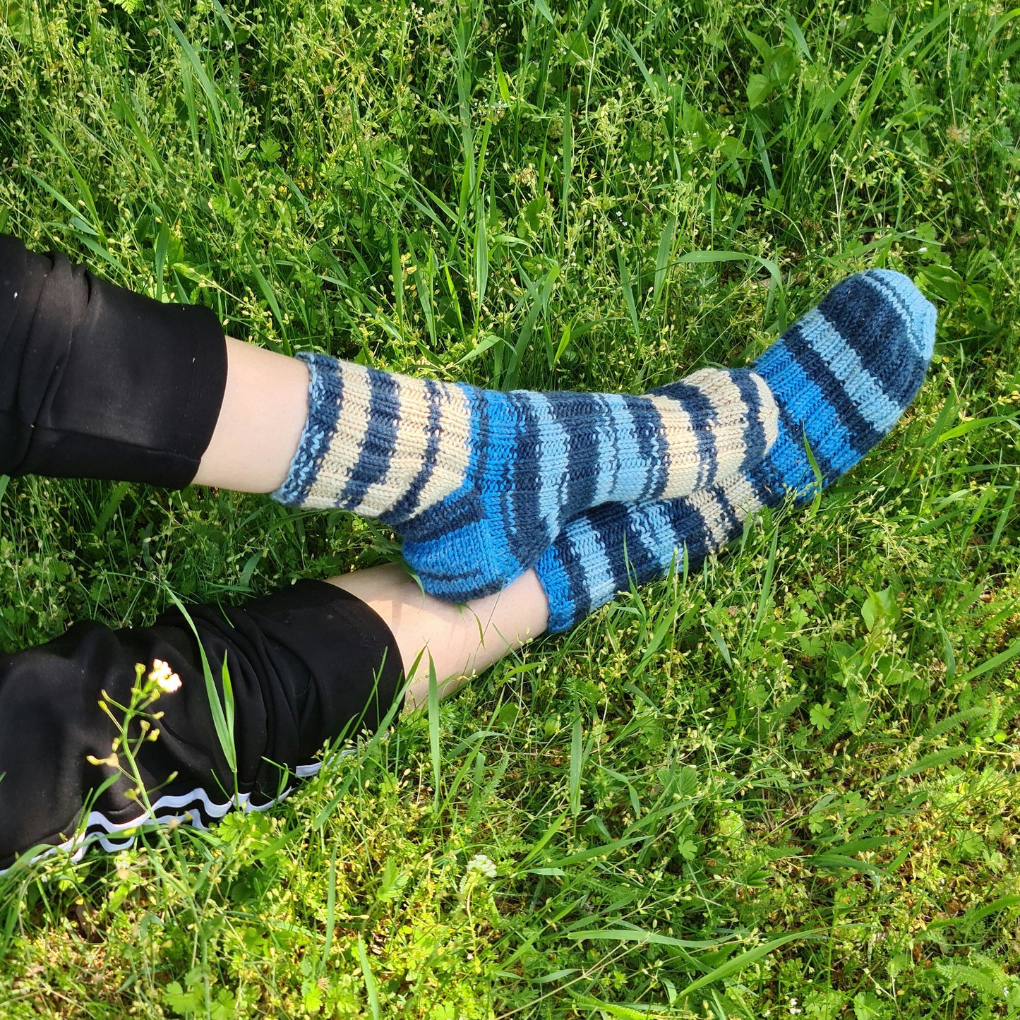 Blue and Ivory Mismatched Socks