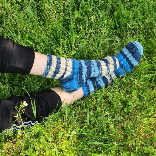 Blue and Ivory Mismatched Socks