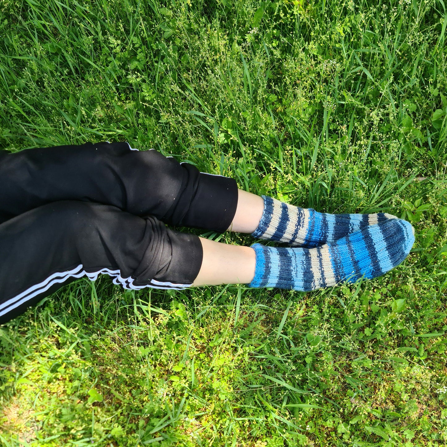 Blue and Ivory Mismatched Socks