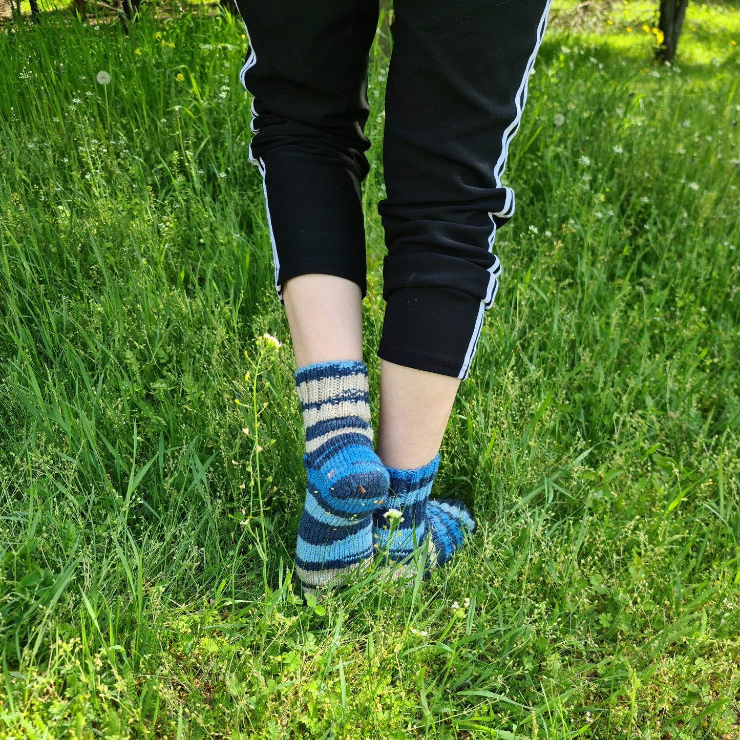 Blue and Ivory Mismatched Socks