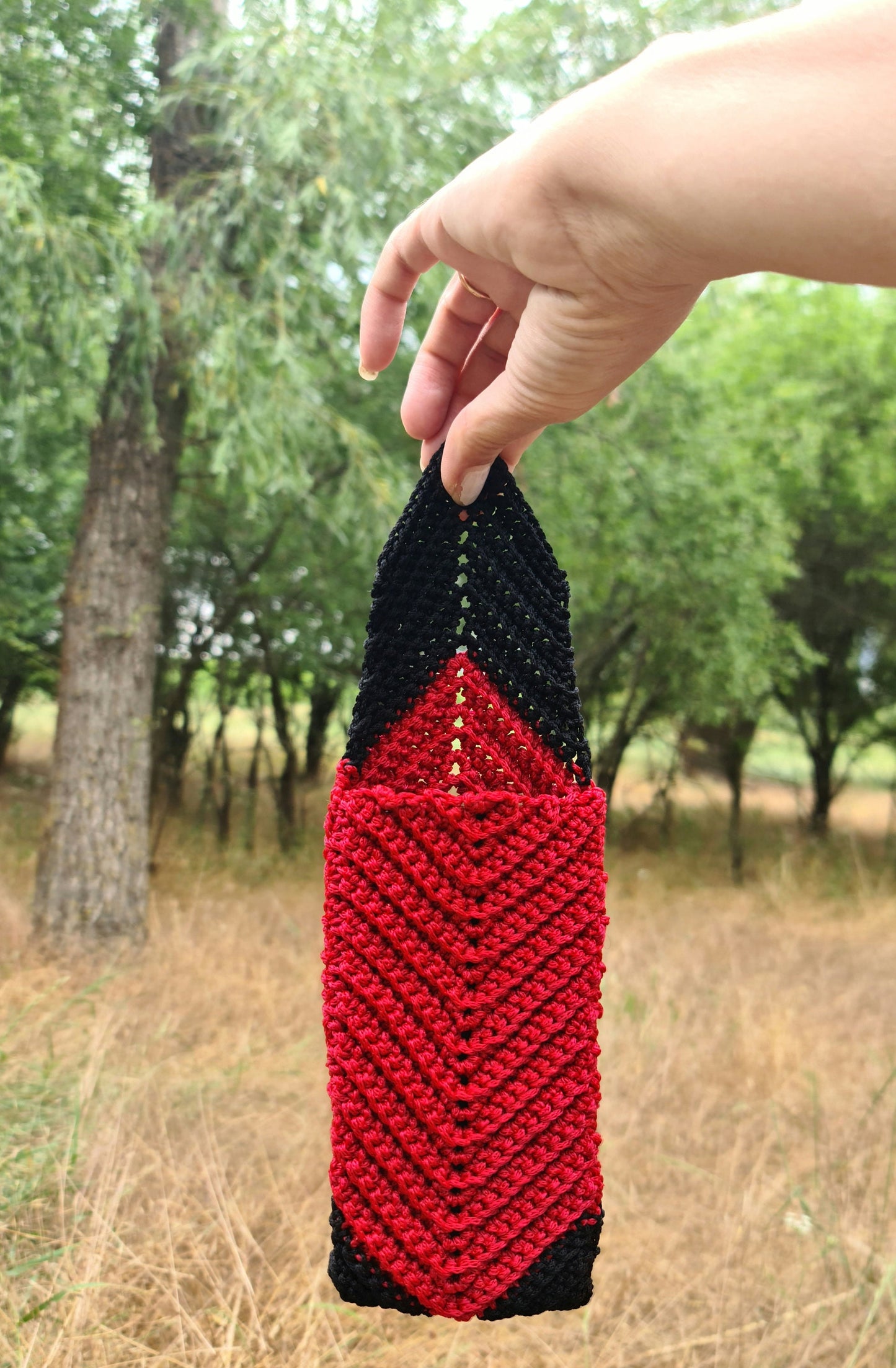 Red and Black macrame bag