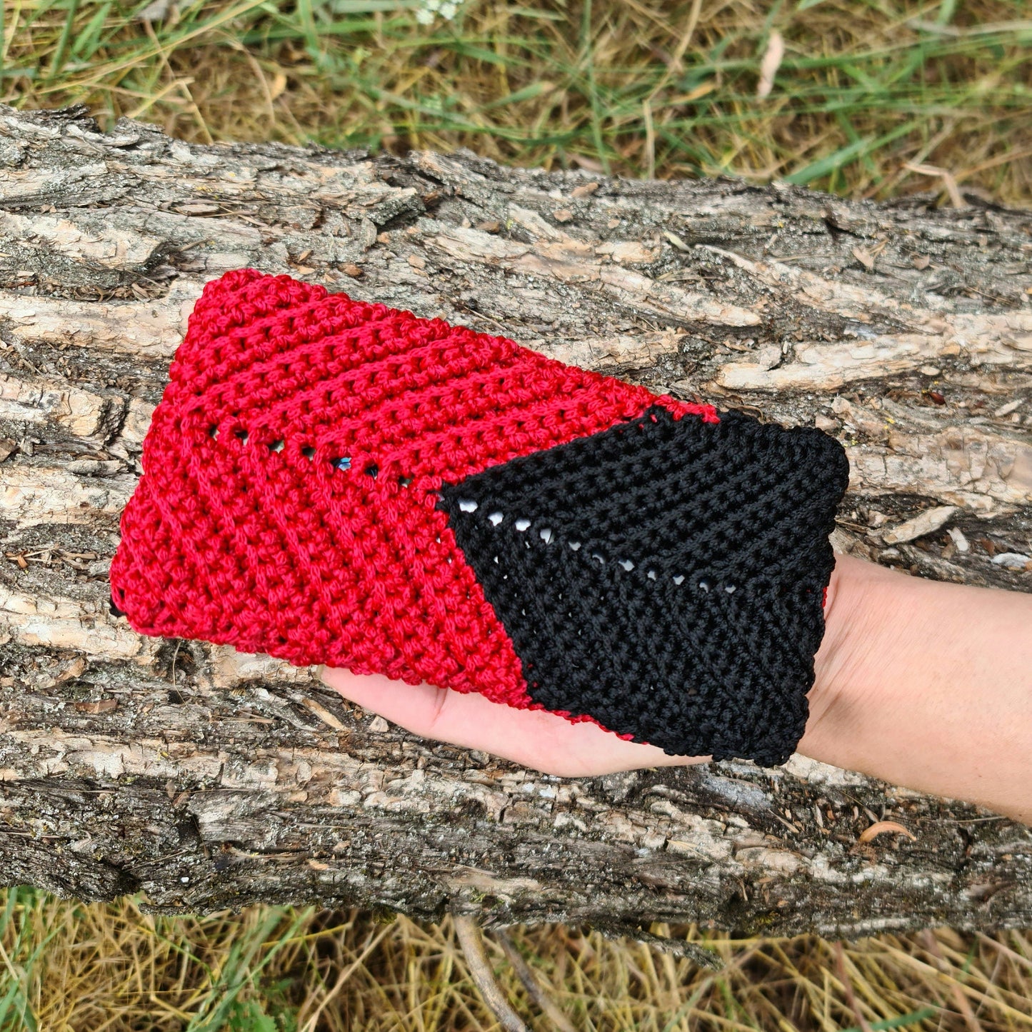 Red and Black macrame bag