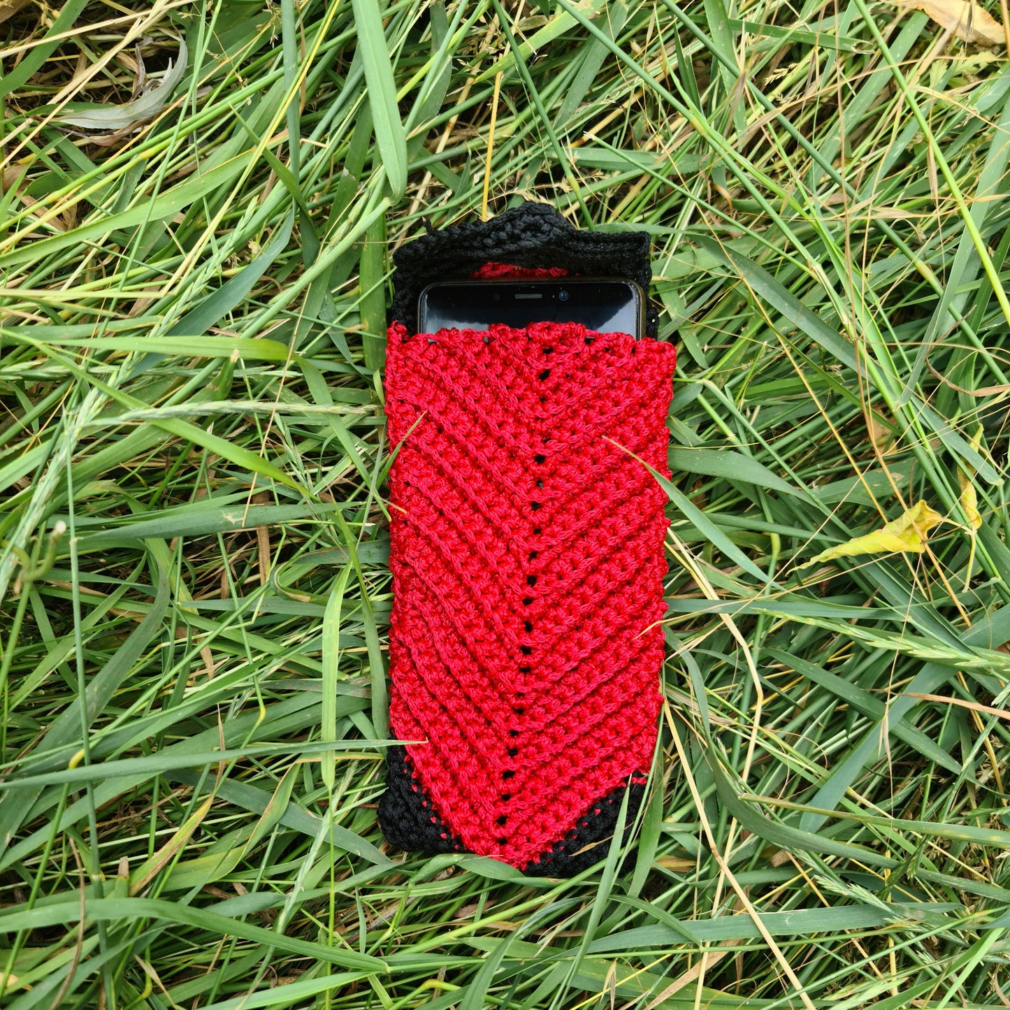 Red and Black macrame bag