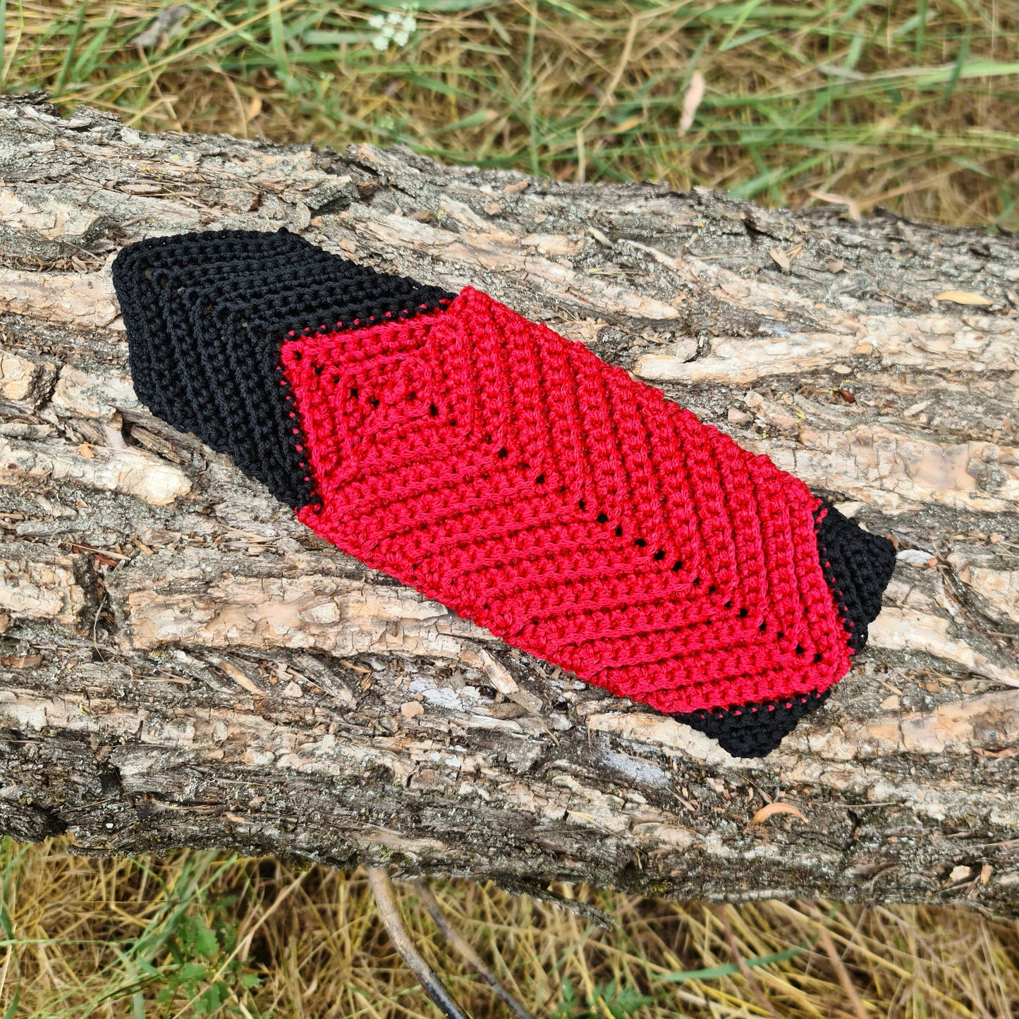 Red and Black macrame bag