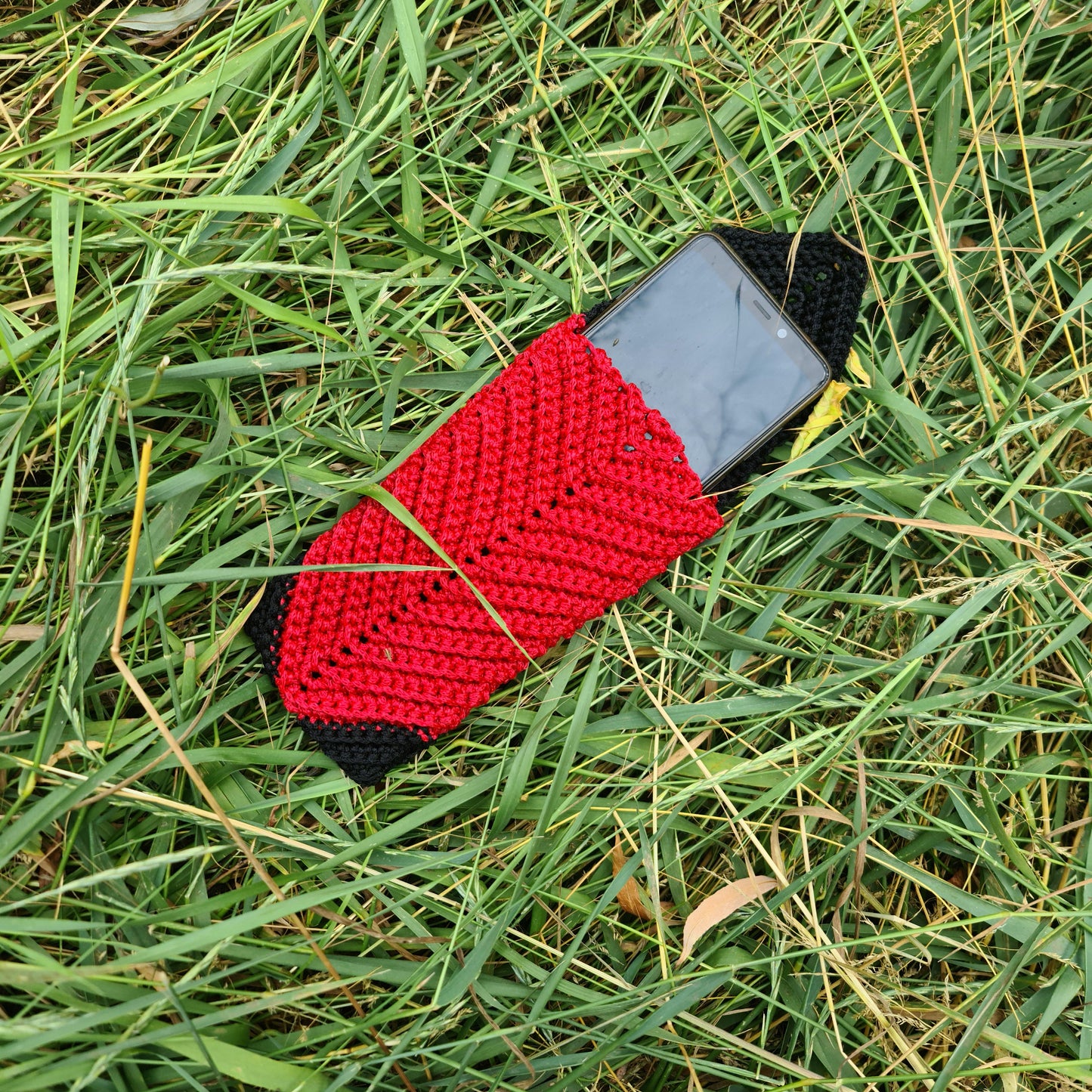 Red and Black macrame bag