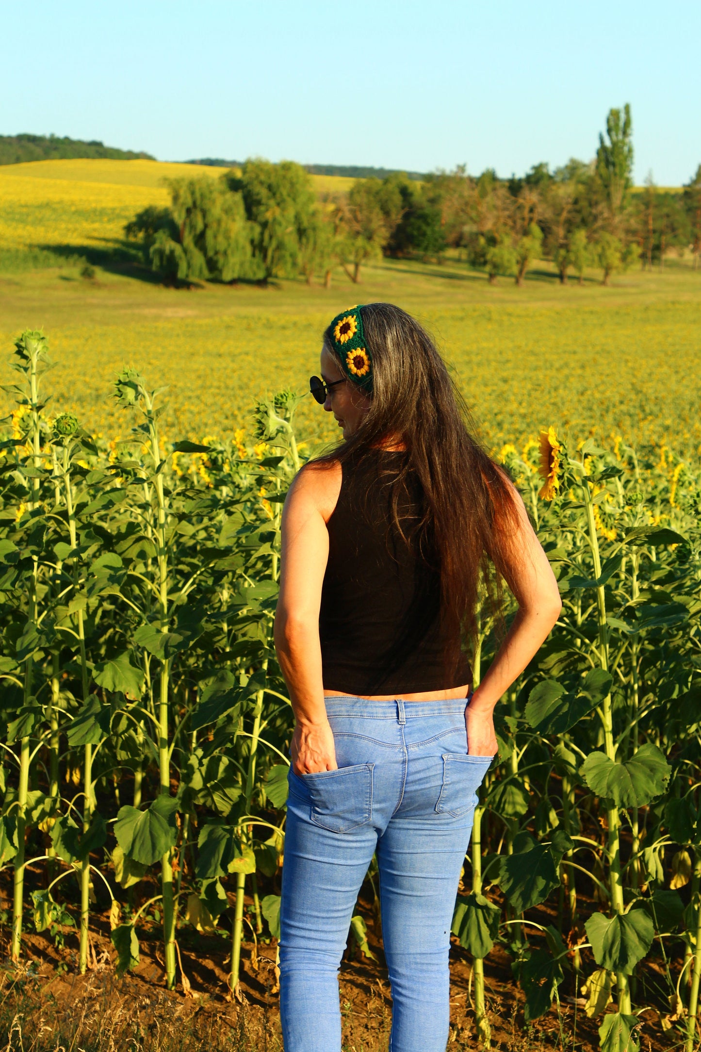 Crochet Boho Sunflower Headband