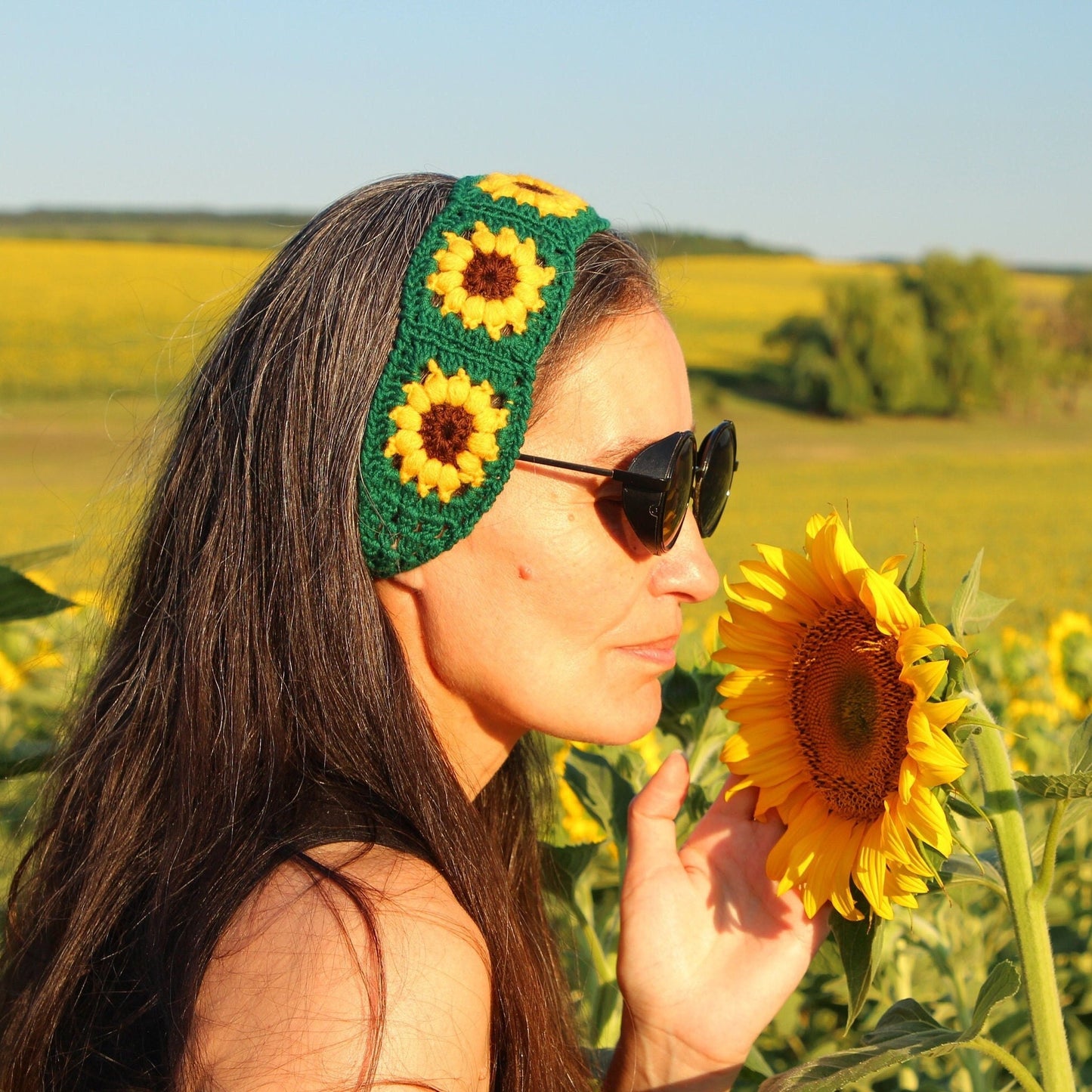 Crochet Boho Sunflower Headband