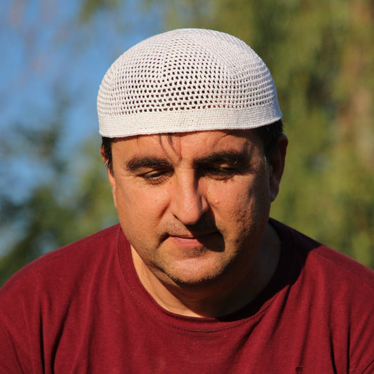 White Cotton Kufi Cap, Prayer Hat