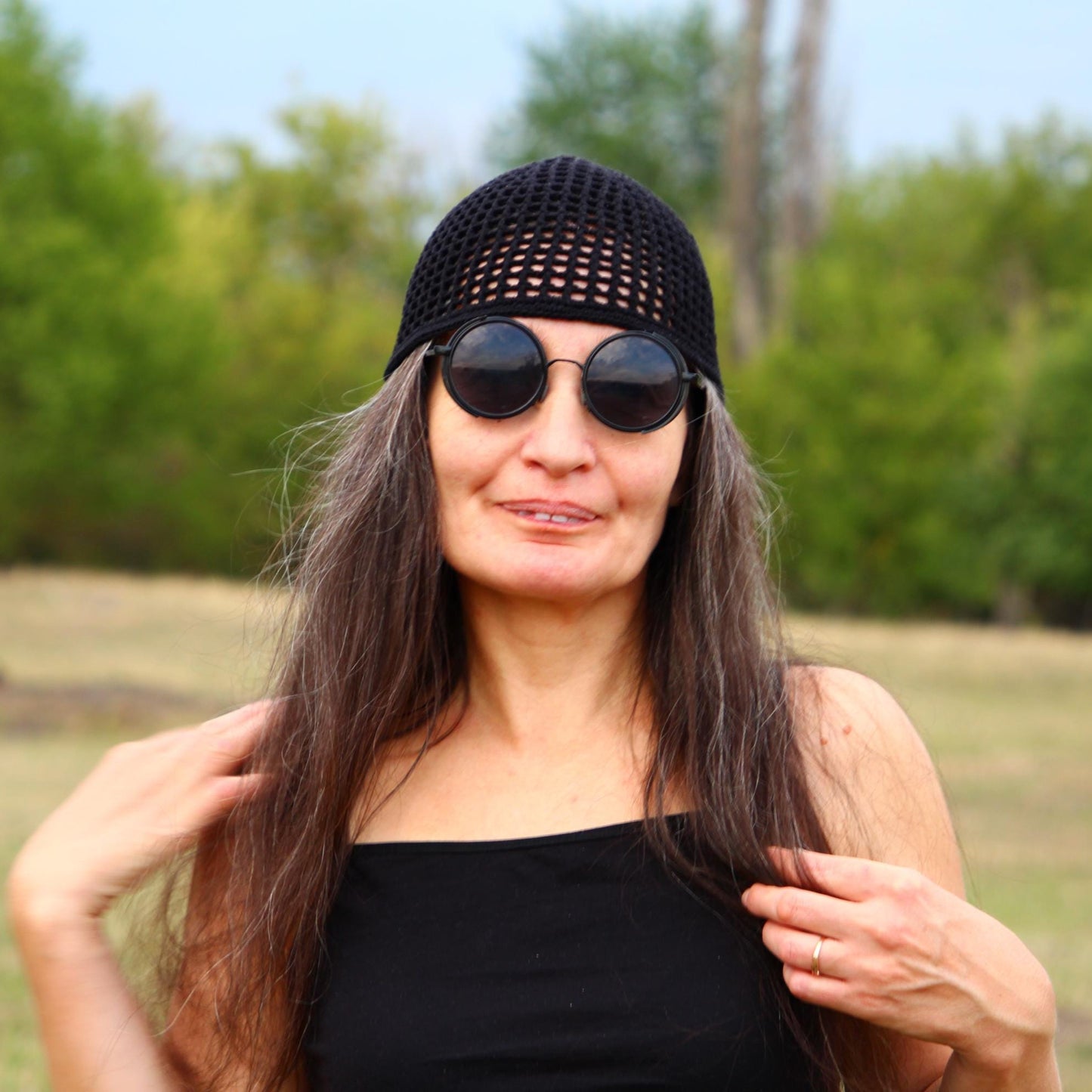 Sleek Crochet Beanie in Black, White