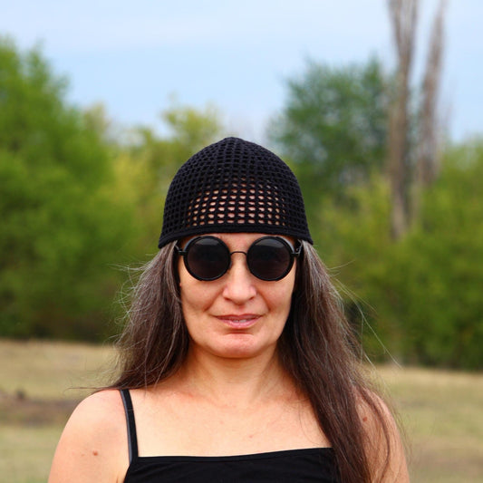 Sleek Crochet Beanie in Black, White
