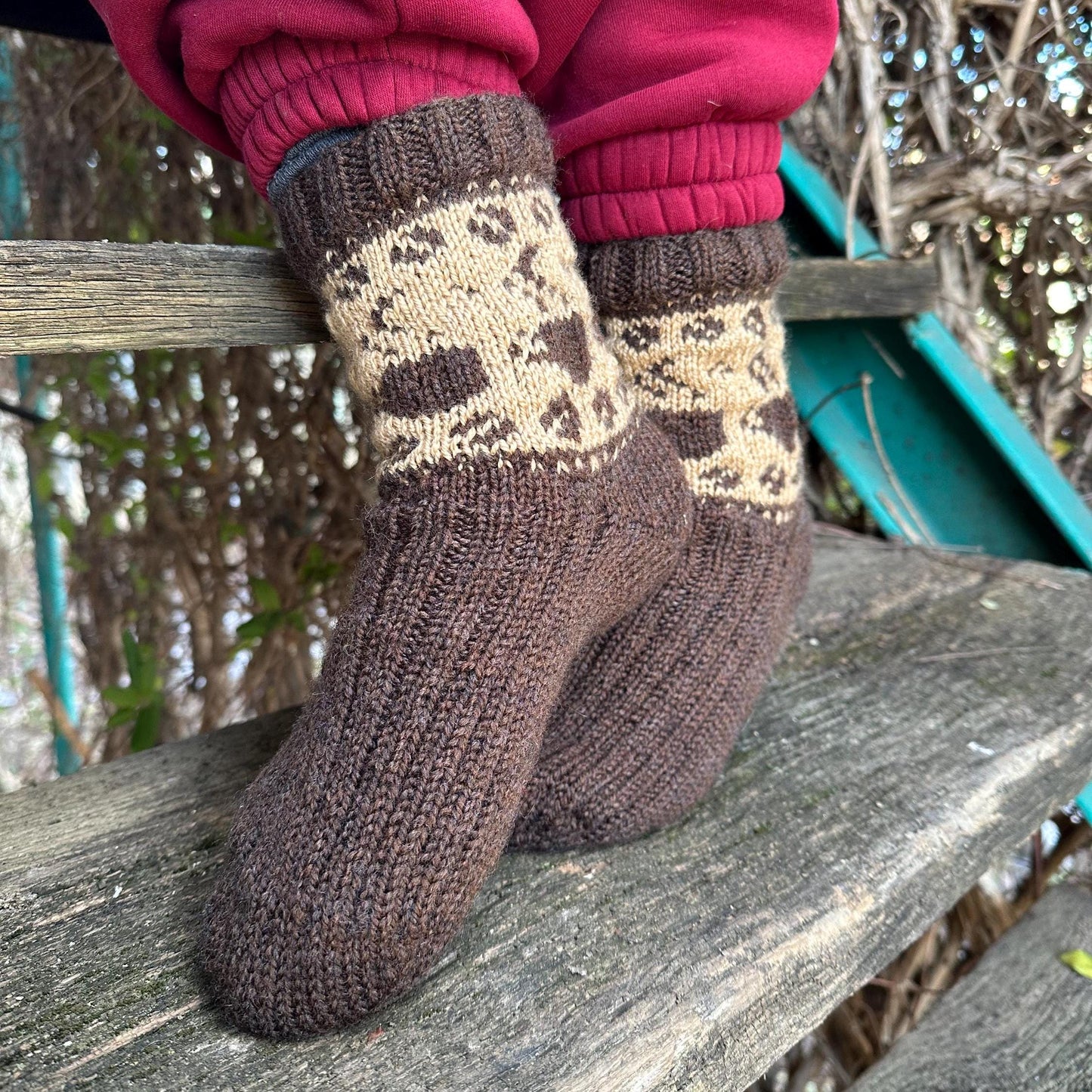 Wool Socks with Coffee Beans and Cups Pattern