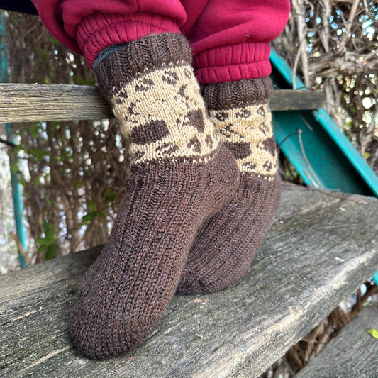 Wool Socks with Coffee Beans and Cups Pattern