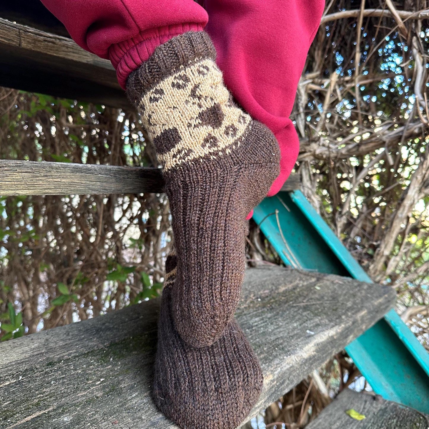 Wool Socks with Coffee Beans and Cups Pattern