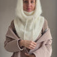 Luxurious Fluffy White Knitted Hood with Attached Cowl Neckwarmer for woman