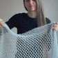 Silver Gray Crocheted Shawl with Fringes