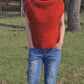 Orange cable-knit turtleneck sweater vest, Smart casual vest for woman