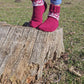 Burgundy Casual Socks with White Heart Pattern, Wool-Blend Socks