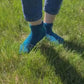 Plain blue quarter socks with fancy heel