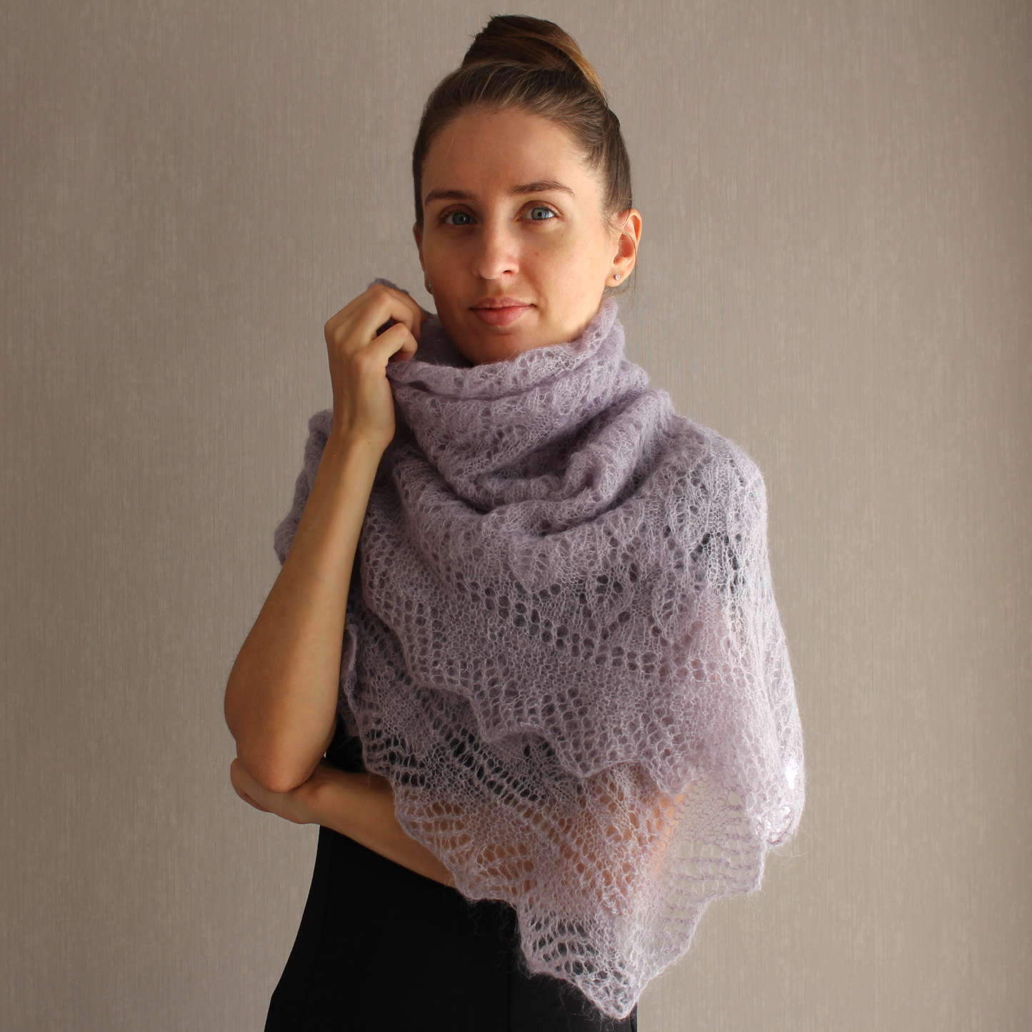 Mohair square shawl, Hand-knitted lace wrap, Bridesmaid Cover Up, Crocheted Bridal Capelet, Lightweight evening scarf