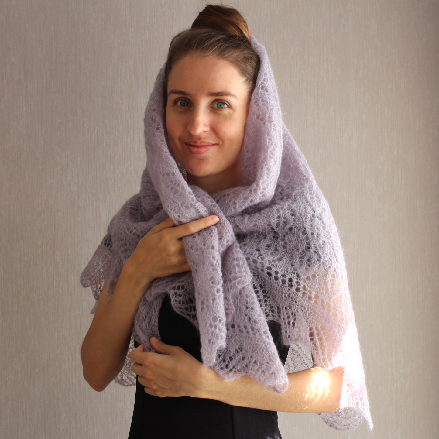 Mohair square shawl, Hand-knitted lace wrap, Bridesmaid Cover Up, Crocheted Bridal Capelet, Lightweight evening scarf