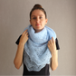 Mohair Leaf Lace Shawl, Modest head covering, Soft Blue Headscarf, Stretch Floral Mantilla, Traditional Veil, Airy square wrap