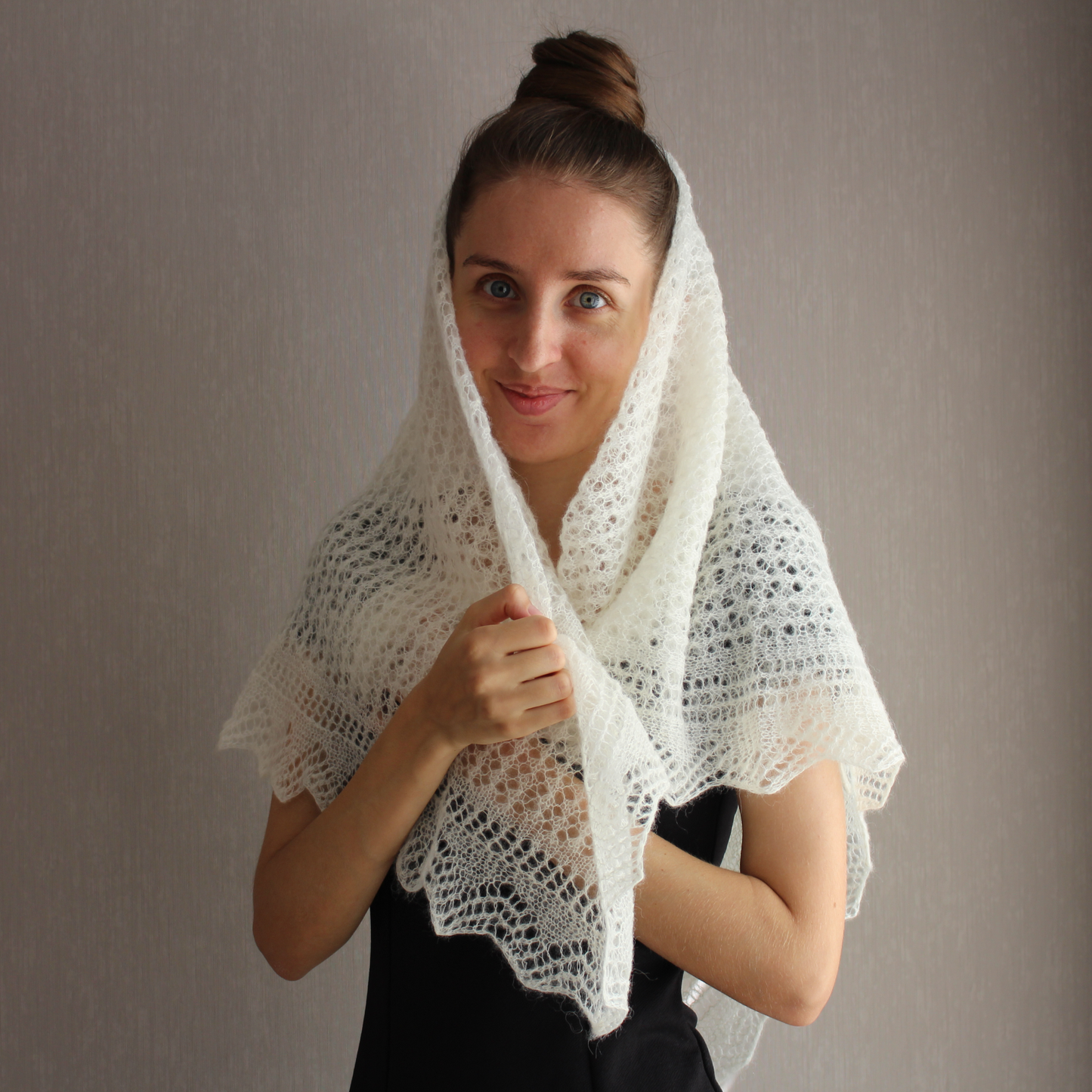 Alpaca and merino blend wrap, Delicate sheer shawl, Victorian mantilla, Crocheted cobweb, Orenburg antique shawl