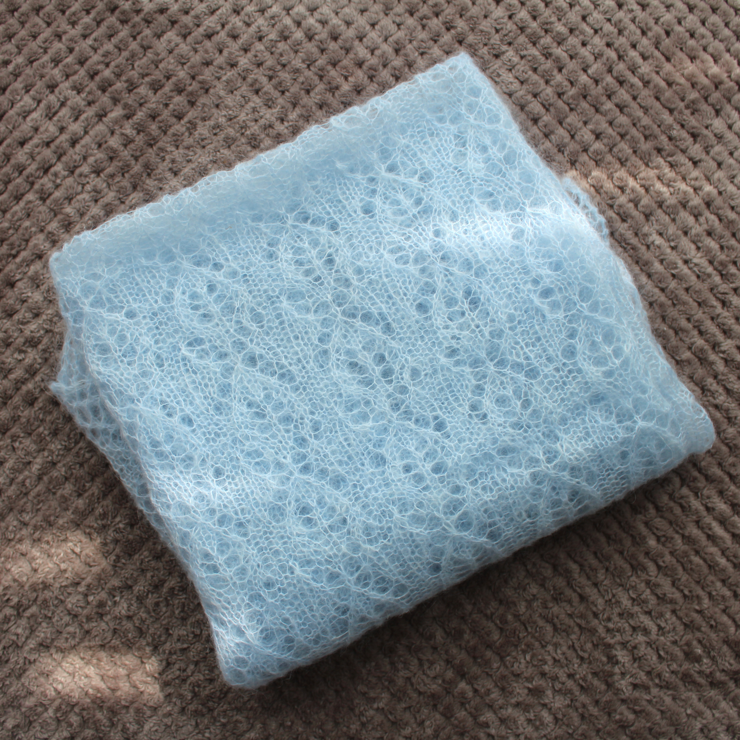 Mohair Leaf Lace Shawl, Modest head covering, Soft Blue Headscarf, Stretch Floral Mantilla, Traditional Veil, Airy square wrap