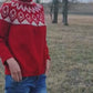 Icelandic Lopi Red Sweater, Fair isle Pullover, Long sleeve Wool Turtleneck