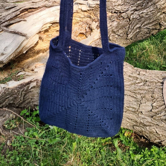 Navy Blue Cotton Shoulder Bag