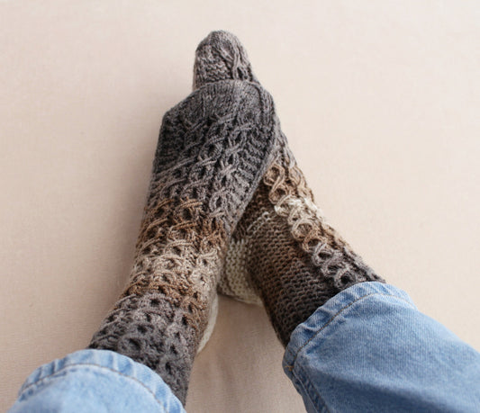 Gradient knitted socks, Wool blend sleeping socks