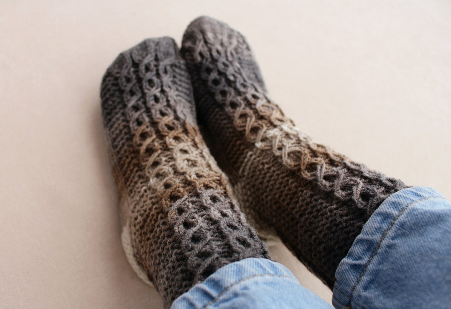 Gradient knitted socks, Wool blend sleeping socks