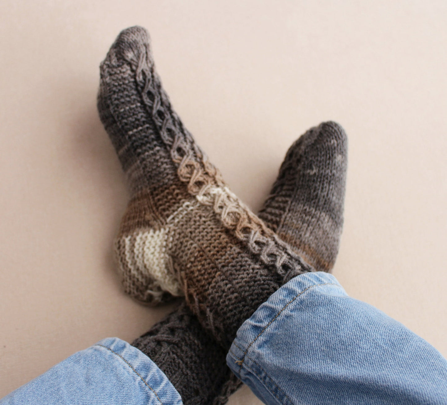 Gradient knitted socks, Wool blend sleeping socks