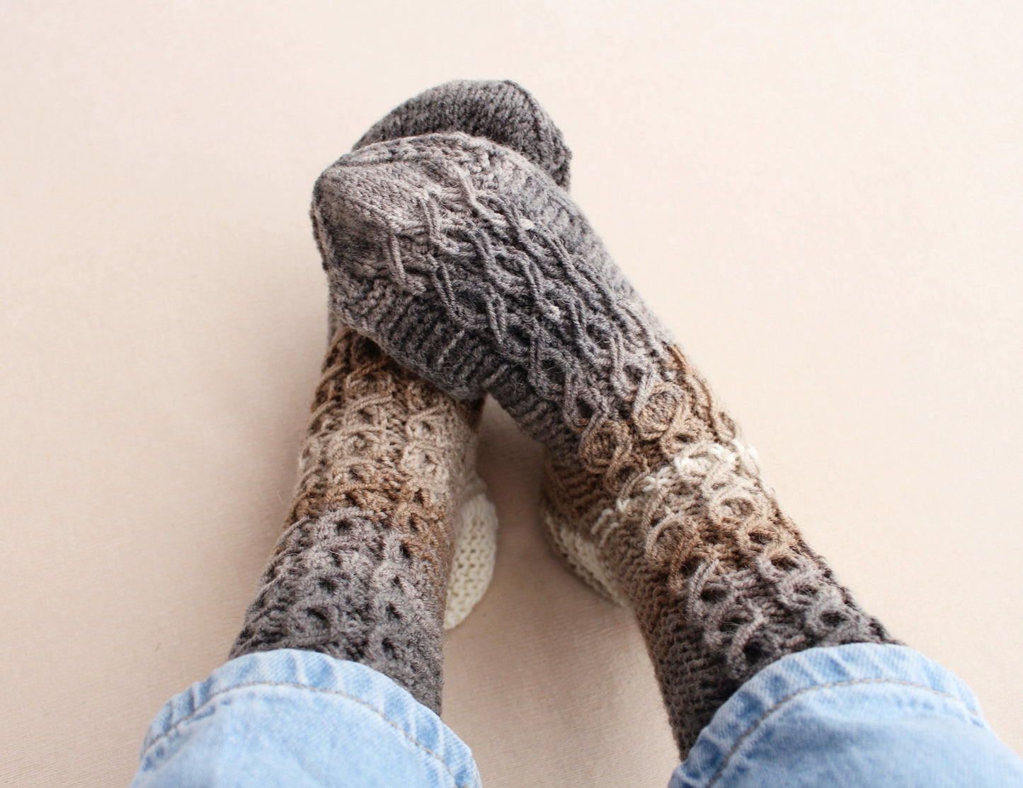 Gradient knitted socks, Wool blend sleeping socks