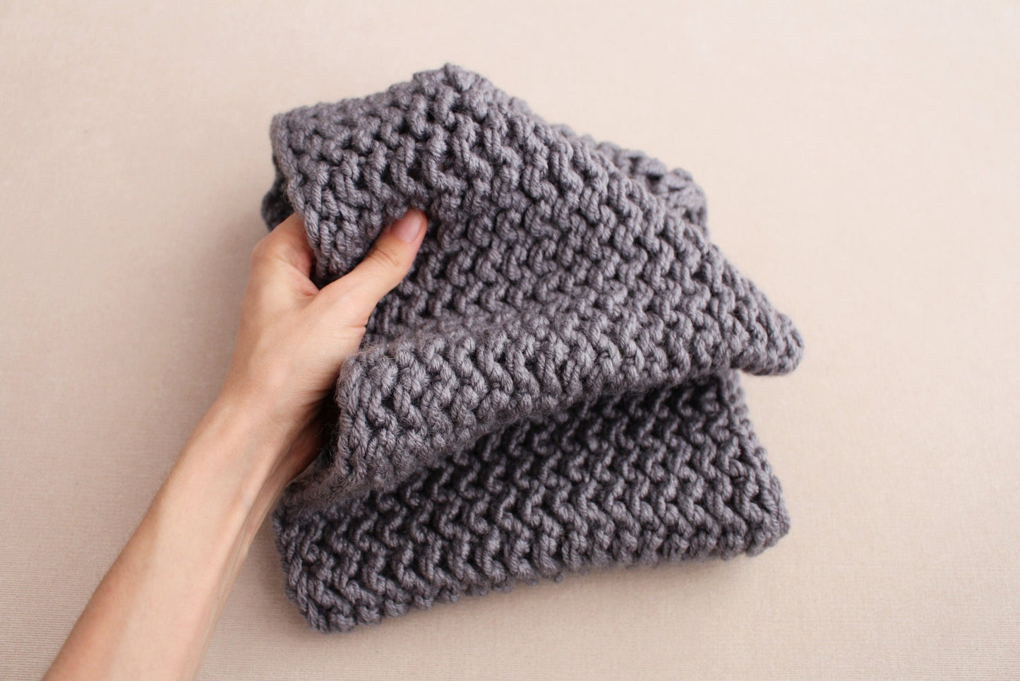 Gray snood, chunky infinity scarf