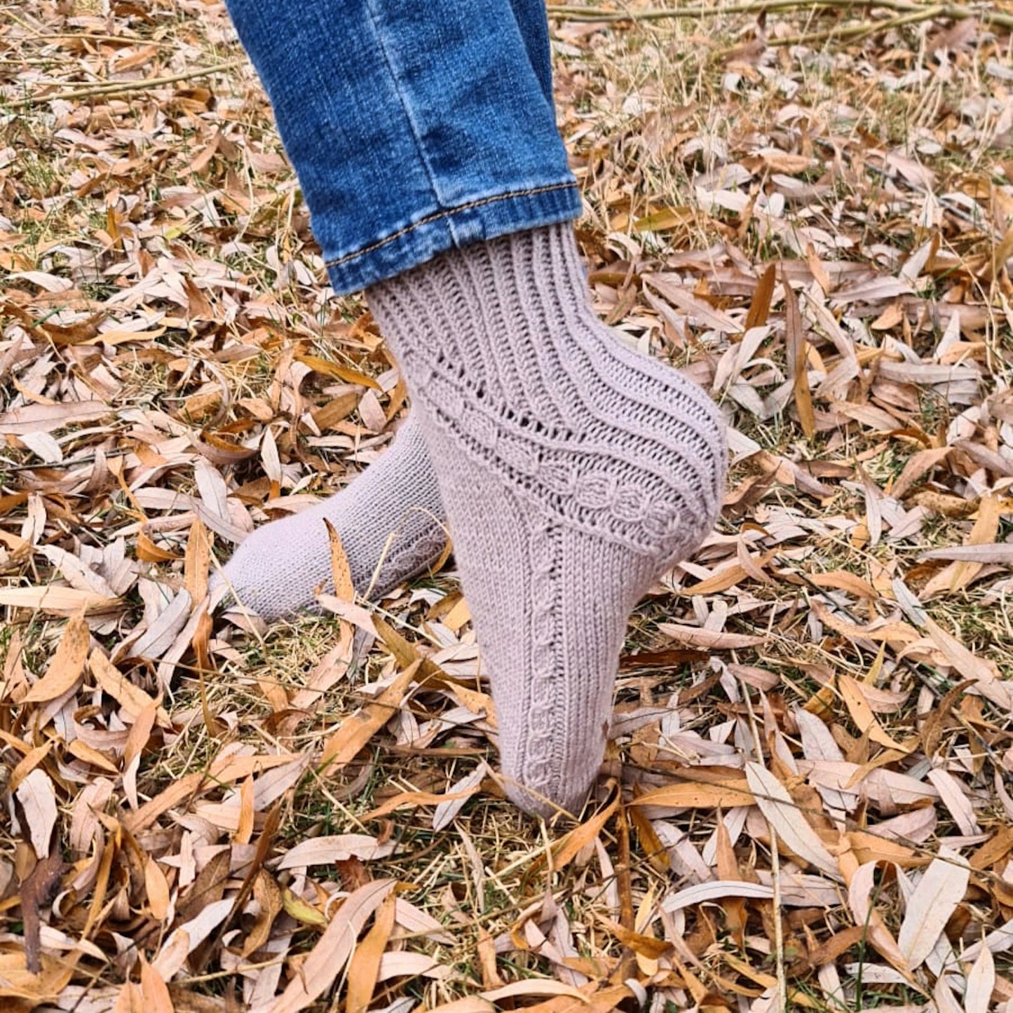 Cozy patterned socks with a designer heel