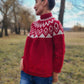 Icelandic Lopi Red Sweater, Fair isle Pullover, Long sleeve Wool Turtleneck