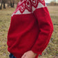 Icelandic Lopi Red Sweater, Fair isle Pullover, Long sleeve Wool Turtleneck