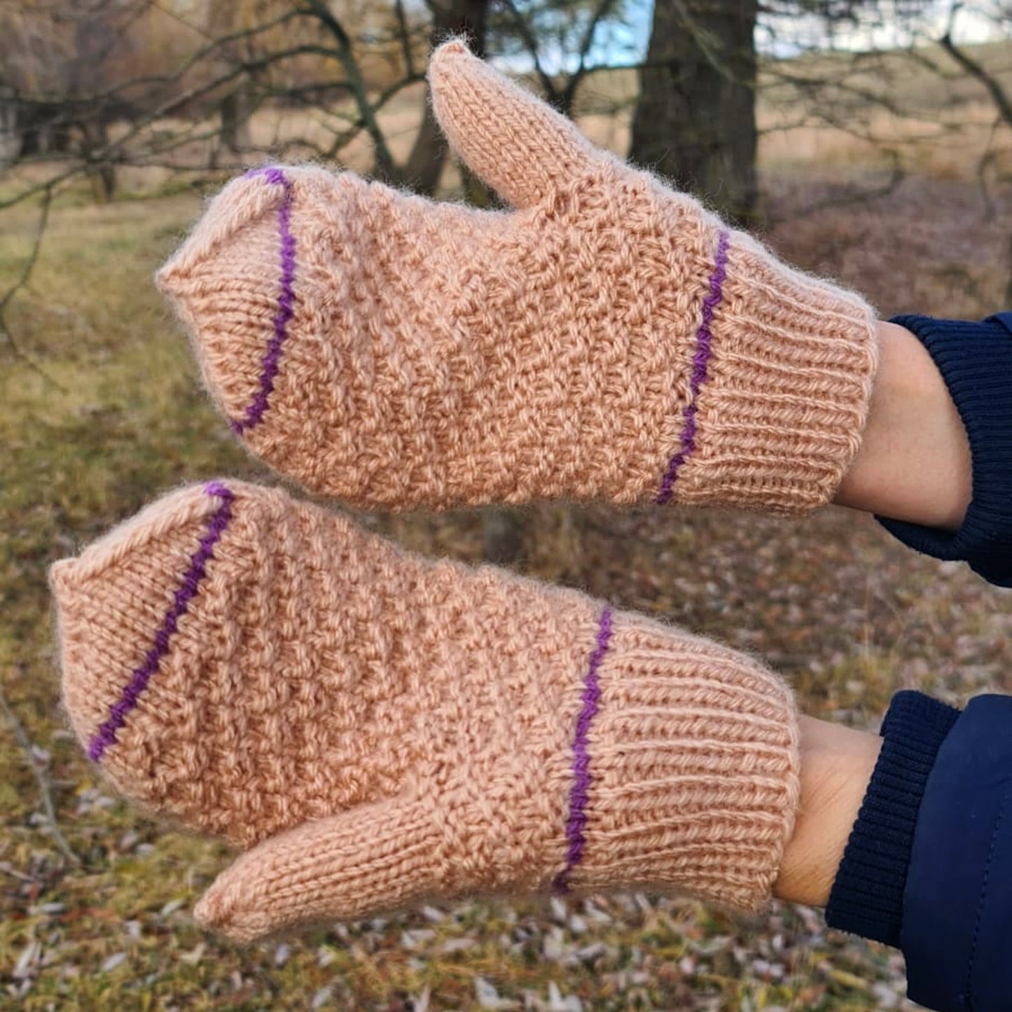 Warm winter textured mittens for women