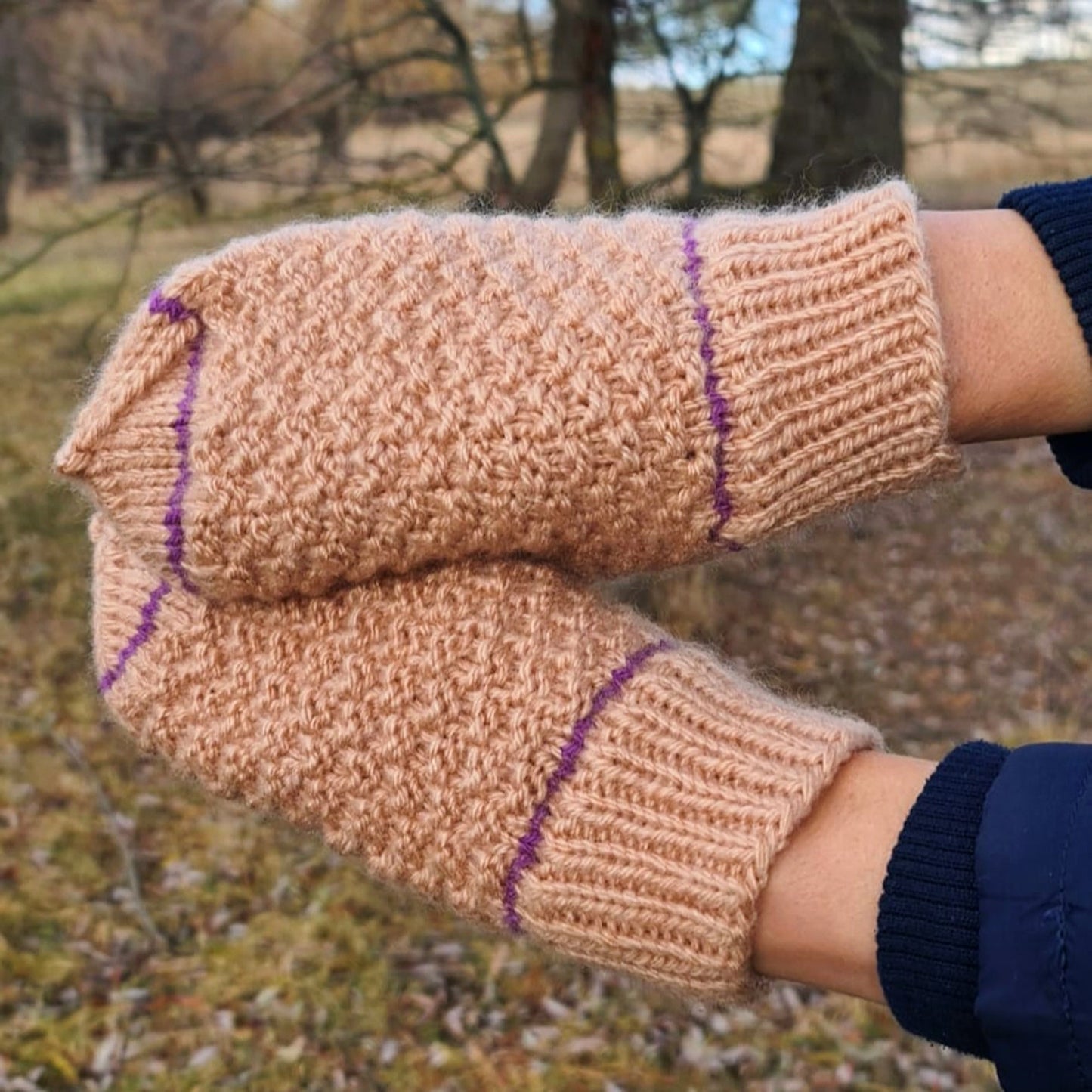 Warm winter textured mittens for women