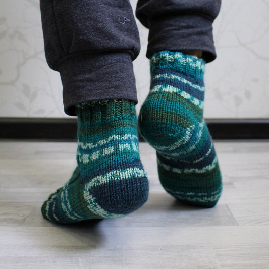 Comfy striped knitted socks, Virgin wool socks, Multicolor cold-weather socks