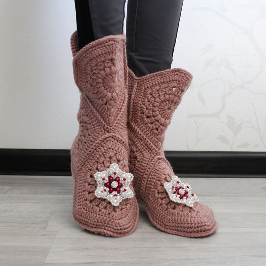 Woman crochet home boots