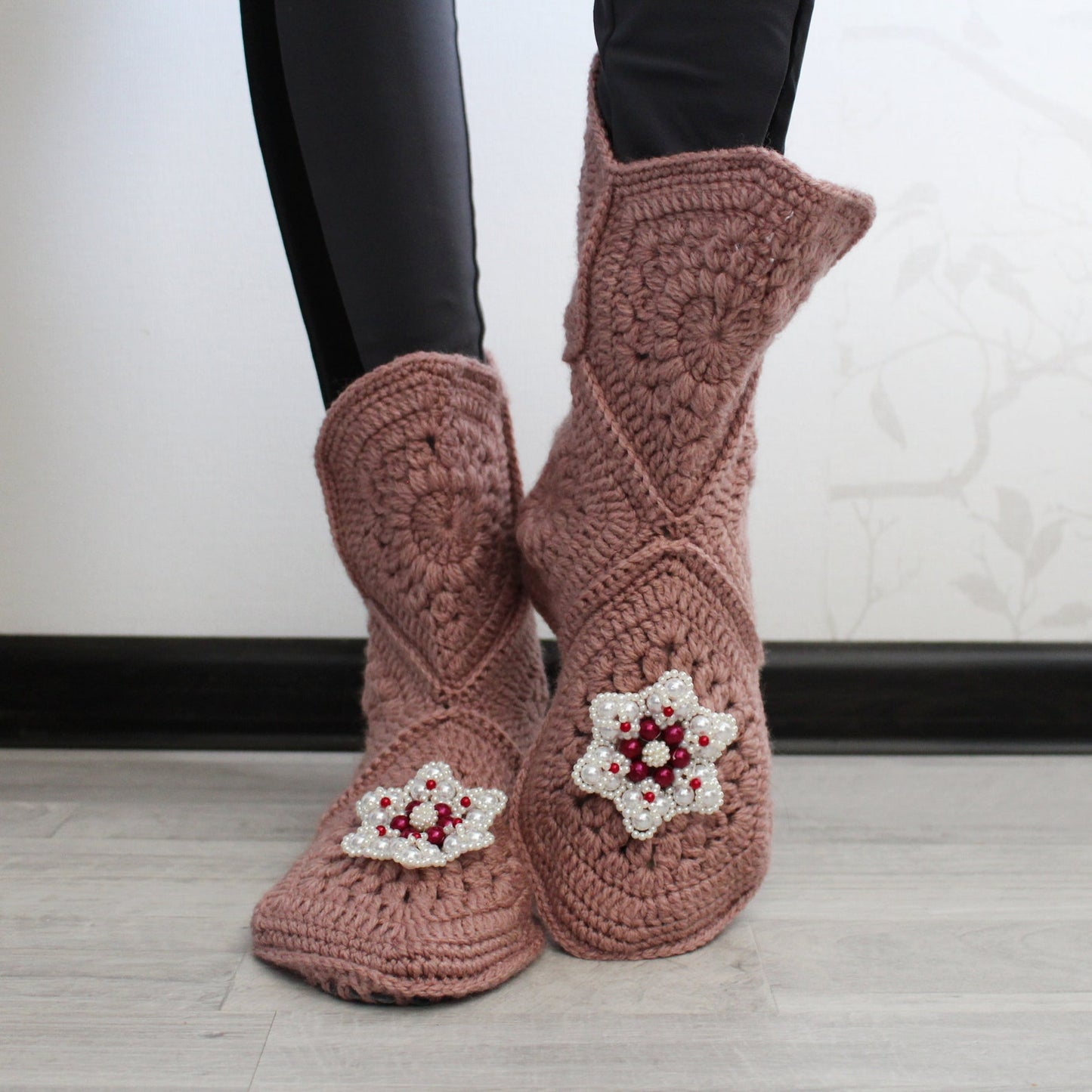 Woman crochet home boots