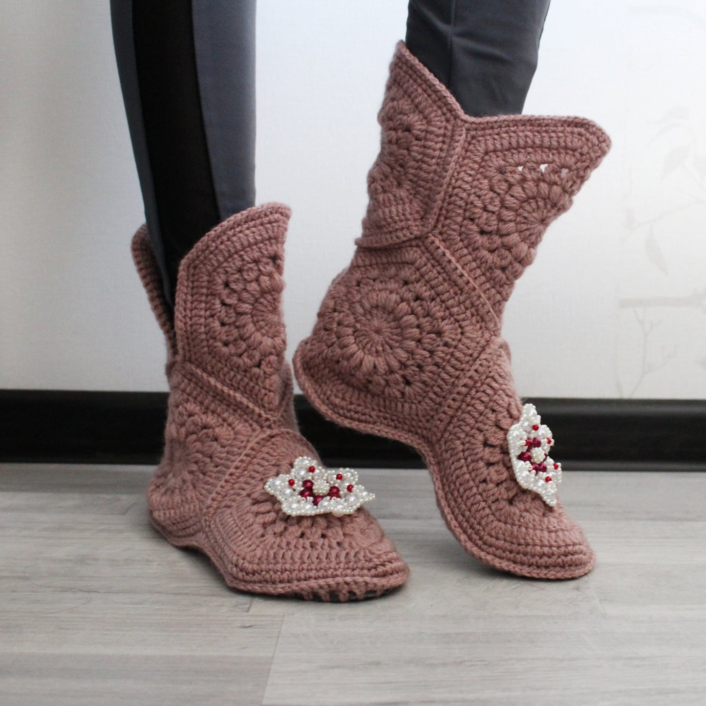 Woman crochet home boots