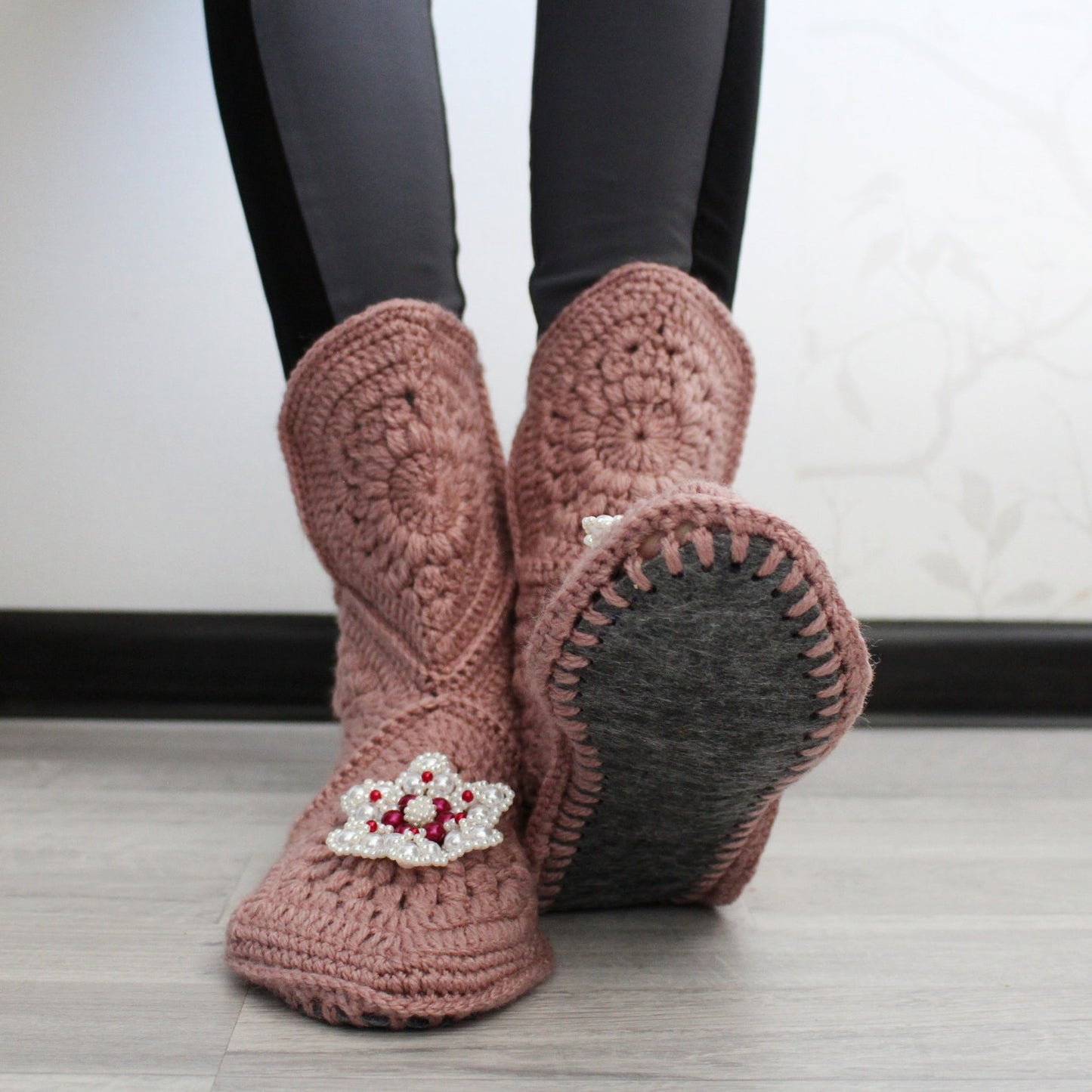 Woman crochet home boots