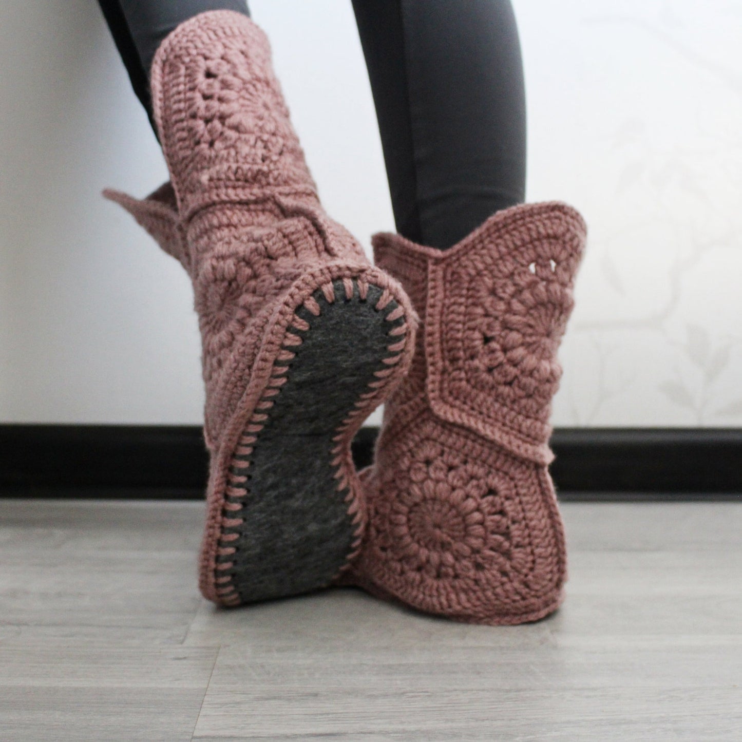 Woman crochet home boots