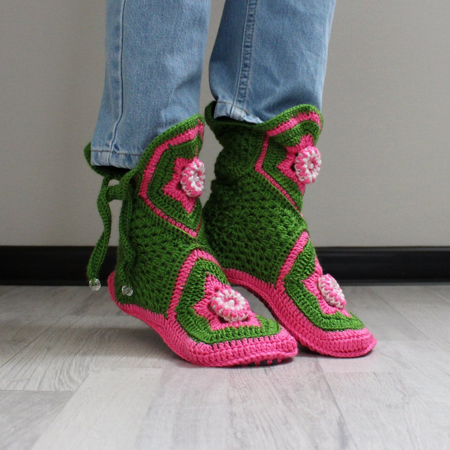 Mid-calf home slipper boots in green